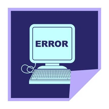 Computer error vector illustration square peeling sticker in bright neon colo Stock Illustration