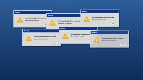 Computer error warning pop-up windows multiplying on screen Stock Footage 347391139