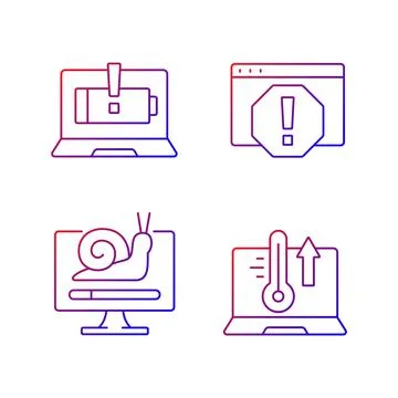 Computer errors gradient linear vector icons set Stock Illustration