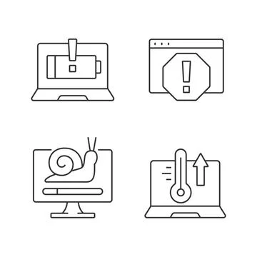 Computer errors linear icons set Stock Illustration
