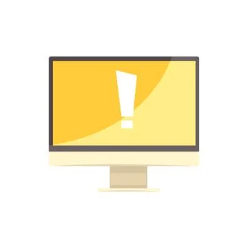 Computer with exclamation sign on yellow screen, internet security cartoon Illustrazione stock