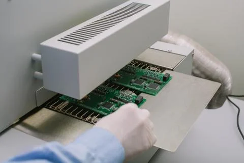 Computer expert professional technician examining board computer in a laboratory Stock Photos
