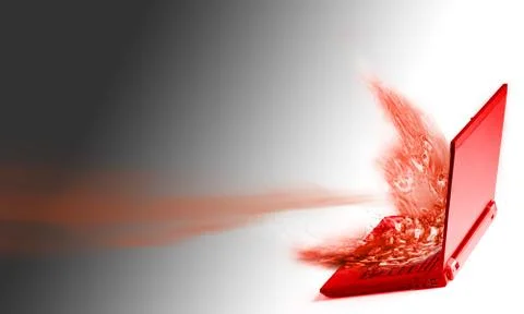 Computer exploding with energy. Stock Photos