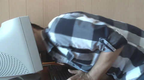 Computer expressed anger, manager of professional activities, He threatened fist Stock Footage 55275856