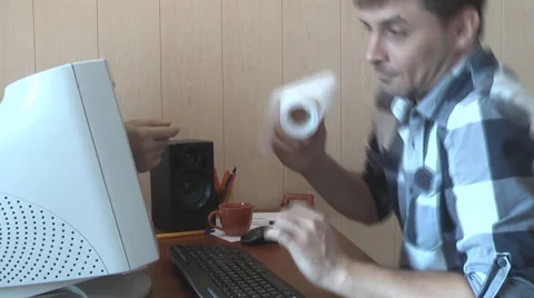 Computer expressed anger, manager of professional activities, thrown in the face Video stock 55275977