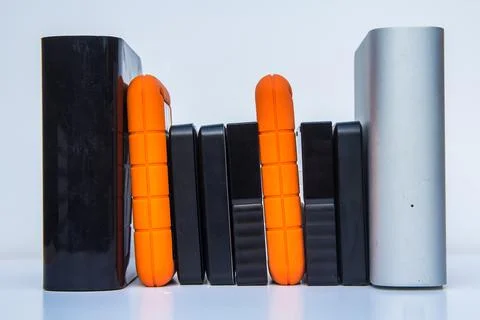 Computer external hard drives on white background Stock Photos