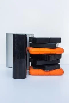 Computer external hard drives on white background Stock Photos