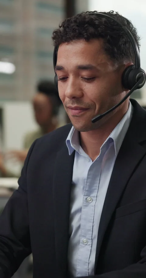 Computer, face and headset with happy man in call center for feedback, help or Stock Footage 341074245