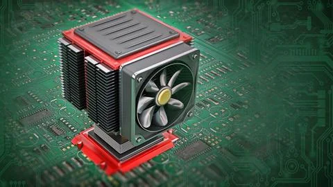 Computer fan and heatsink on CPU. 3D illustration Stock Illustration
