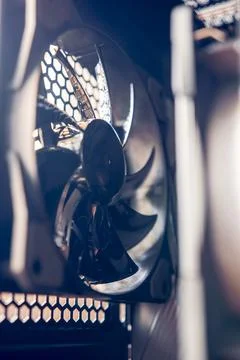 Computer fan in a computer case Stock Photos