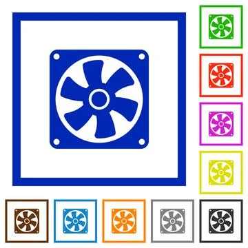 Computer fan flat framed icons Illustrazione stock