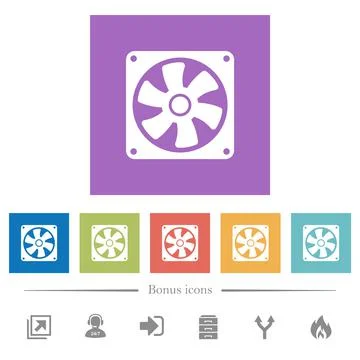 Computer fan flat white icons in square backgrounds イラスト素材