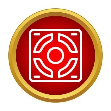 Computer fan icon in a red circle with a gold border Stock Illustration