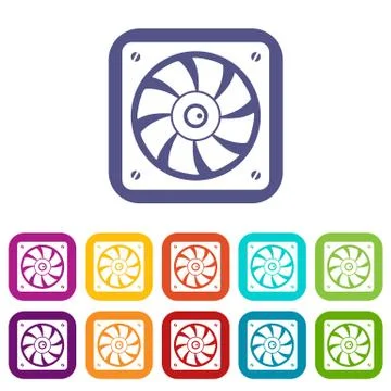 Computer fan icons set flat 库存插图