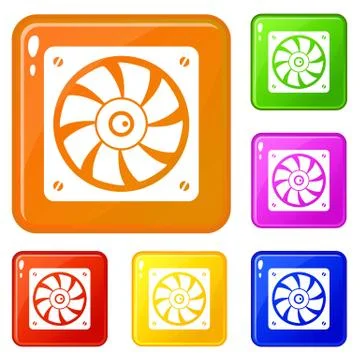 Computer fan icons set vector color Stockillustratie