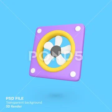 Computer fan isolated 3d render icon illustration PSD Template