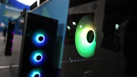 Computer fan with LED illumination.Multi-colored illumination of the cooler. PC Видео 154544221