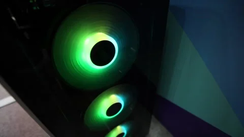 Computer fan with LED illumination.Multi-colored illumination of the cooler. PC Stockbeeldmateriaal 154546472
