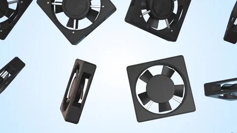Computer Fans Falling on a Light Background. Cooling CPU Fans 3D Animation. 4K Stock Footage 292997412