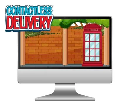 Computer with fast and contactless logo Stock Illustration