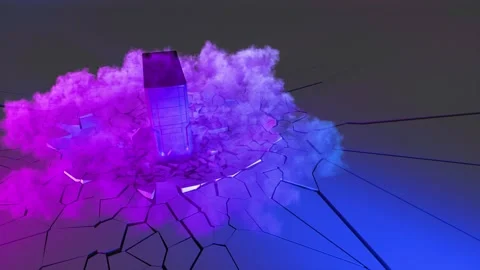 Computer fell on the floor and broke it in neon lighting Stock Footage 282518296
