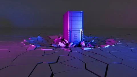 Computer fell on the floor and broke it in neon lighting Stock Illustration