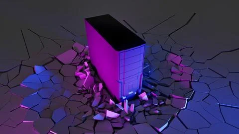 Computer fell on the floor and broke it in neon lighting 스톡 일러스트