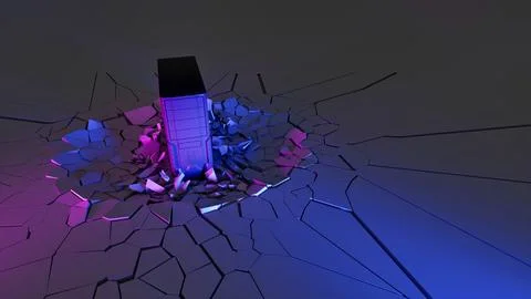 Computer fell on the floor and broke it in neon lighting Stock Illustration