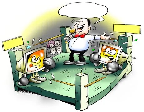 Computer fight in boxing a ring Stock Illustration