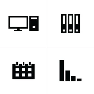Computer, file, calendar, graph icons Stock Illustration