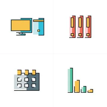Computer, file, calendar, graph icons abstact design Stock Illustration