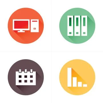 Computer, file, calendar, graph icons flat style Illustrazione stock