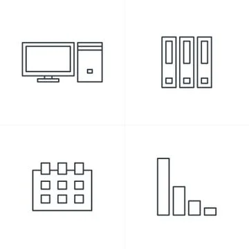 Computer, file, calendar, graph icons black and blue Illustrazione stock