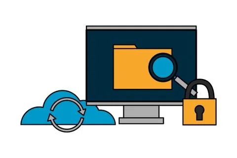Computer file cloud storage security Stock Illustration