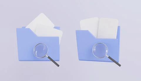 Computer file folder with blank document and magnifying glass, folder Stockillustratie