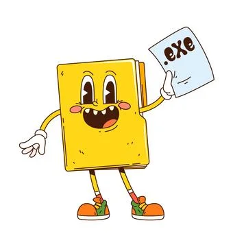 Computer file folder cartoon groovy cute character Stock Illustration