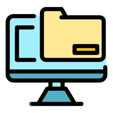 Computer file folder icon color outline vector Stock Illustration