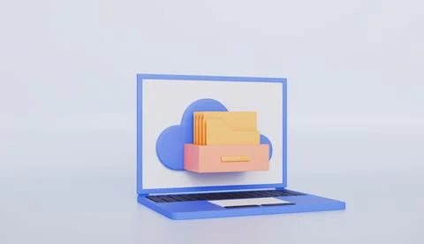 Computer with file folders document, cloud computing and online data storage Stockillustratie