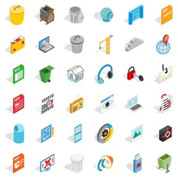 Computer file icons set, isometric style Stock Illustration