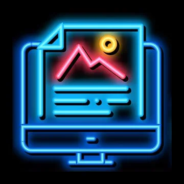 Computer file picture characterisitcs neon glow icon illustration Illustrazione stock