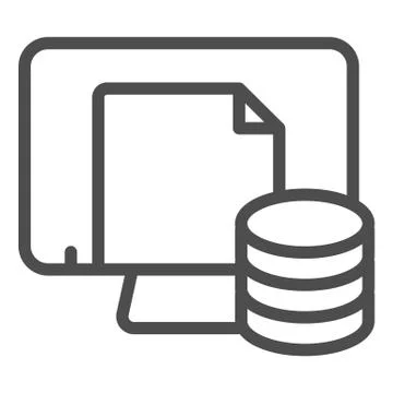 Computer file storage line icon. Paper archive on pc vector illustration 스톡 일러스트