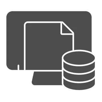 Computer file storage solid icon. Paper archive on pc vector illustration Illustrazione stock