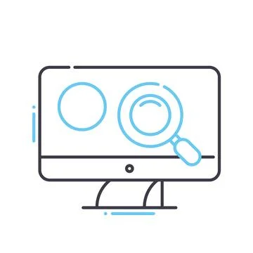Computer financial analysis line icon, outline symbol, vector illustration Illustrazione stock