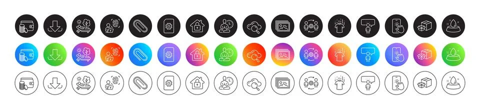 Computer fingerprint, Packing boxes and Engineering team line icons. For web app 库存插图