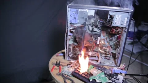 Computer on Fire - 15 seconds Stock Footage 65726642