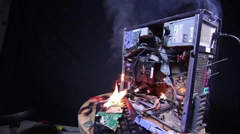 Computer on Fire - 50 secs Stock Footage 65724518