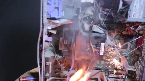 Computer on Fire - close up Stock Footage 65726632