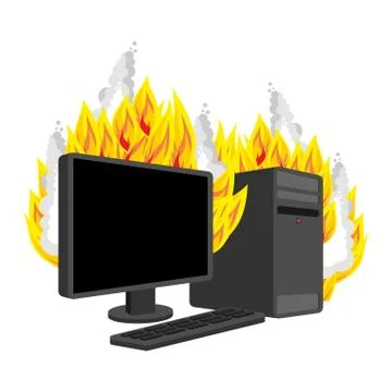 Computer Fire isolated. burning Computer. data processor Vector Stock Illustration