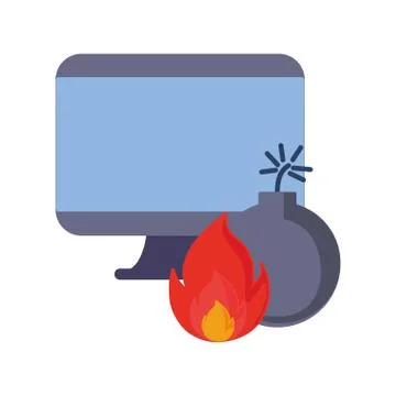 Computer fire problem on white background Stock Illustration
