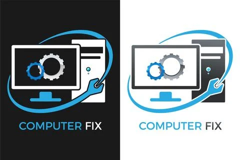 Computer fix, computer repairing - logo, icon 스톡 일러스트